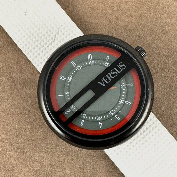 VERSUS of VERSACE Designer Black on White with Gray and Orange Dial, Black Case